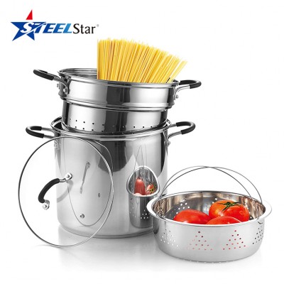 Kitchen Stainless Steel 201 material 4 pcs pasta noodle cooking pot with vegetable strainer