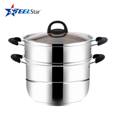 stainless steel steamer pot and cooking pots with glass lid 3layer