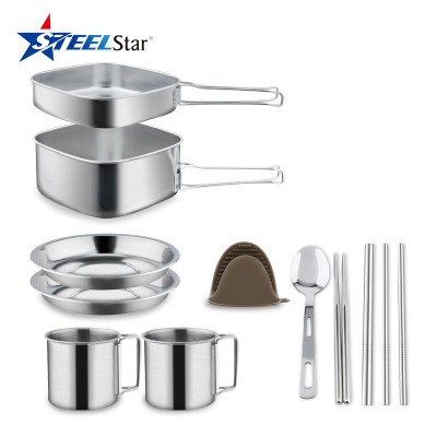 Camping pan set(8pcs),Multilayer Stainless Steel Food storage containers 304 201 410 leak proof for outdoor picnics