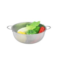 Wholesale high quality household used round double handle stainless steel colander for vegetable fruit