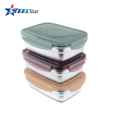 Stainless steel 304 lunch box with plastic lid,leakproof crisper food storage container