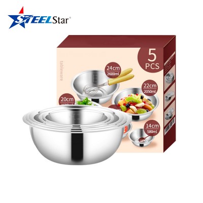 Food grade stainless steel 201 multi size mixing basin bowl 5PCS with color box can customize