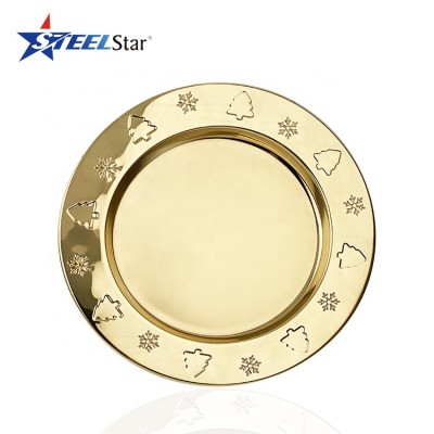 Christmas designs stainless steel service plate round charger plates dinner plate for wedding party