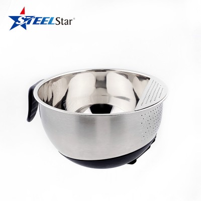 Kitchen household double silicone handle stainless steel 201 vegetable basket mixing bowl