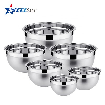 Amazon hot selling 18/8 Stainless Steel Mixing Bowls Set Nesting Bowls salad bowl Set of 6 for baking and cooking supplies