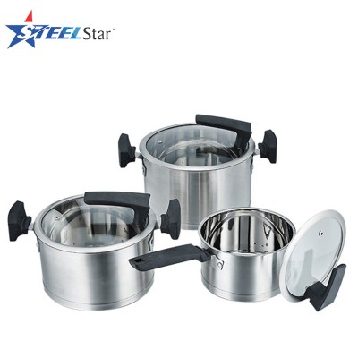 Induction capsuled bottom #20/304 stainless steel cookware set with glass lid