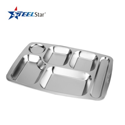 5/6 Compartment stainless steel 304 material rectangle food tray food plate for school or restaurants