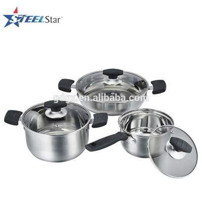 Stainless steel 6 pcs cookware set with induction capsuled bottom