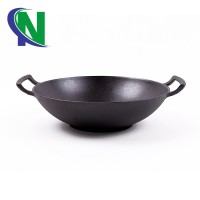 Wooden cover wok , cast iron houseware wok, cast iron wok