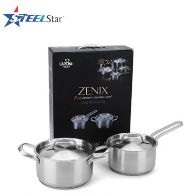 Capsuled induction bottom 4pcs full stainless steel 201/304  cookware set with color box