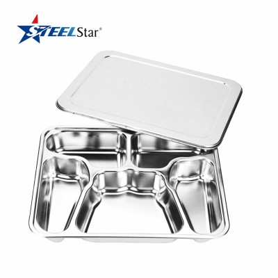 Wholesale 5 compartment stainless steel 201/304 food storage tray with lid