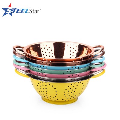 Stainless steel rose color plated fruit colander, vegetable basket, kitchen strainer