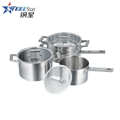 Multi-purpose #201/304 stainless steel cookware pot set with tempered glass lids