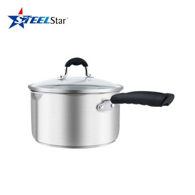 FDA approved stainless steel saucepan16/18/20cm with heatproof silicone handle and strainer pot glass cover