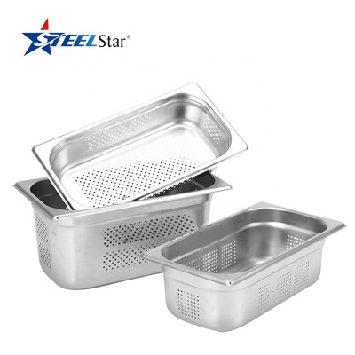 stainless steel punching plate deep perforated steam table pan, half size high-gradel anti-jam standard weight hotel GN food pan