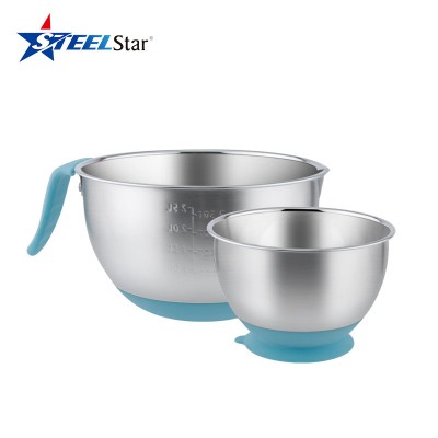 Stainless steel Mixing bowls 2pcs set  with silicone bottom salad bowl, Suction cupsstrong adsorption