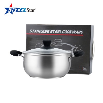 SS304 FDA induction bottom stainless steel cooking soup pot with glass lid