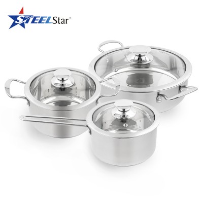 New style 6pcs stainless steel cookware sets with glass lid